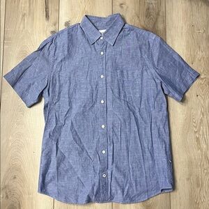 No Nationality Mens Leon Short Sleeve Shirt Linen Blend Blue Size Medium